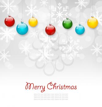 Illustration Christmas Greeting Card with Colorful Balls - Vector