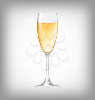 Illustration Realistic Glass of Champagne Isolated on White Background - Vector