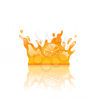 Illustration Orange Juicy Splash Crown with Slice of Fruit, Isolated on White Background - Vector
