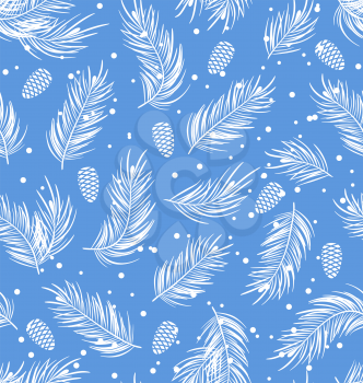 Illustration Seamless Pattern with Fir Branches and Cones, Winter Wallpaper - Vector