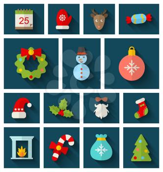 Illustration Christmas Colorful Objects and Elements with Long Shadows - Vector