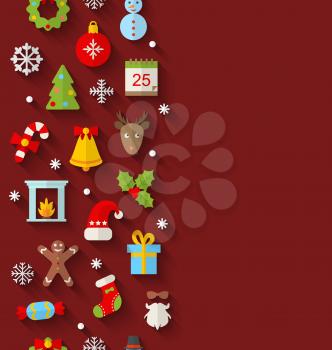 Illustration  Seamless Pattern with Christmas Flat Icons with Long Shadows - Vector