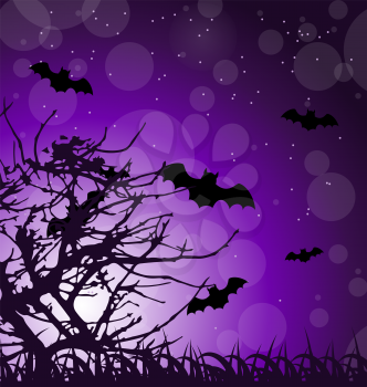 Illustration Dark Scary Background with Halloween Night - Vector