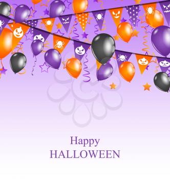 Illustration Halloween Background with Hanging Bunting Pennants and Balloons - Vector