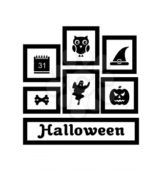 Illustration Frames with Halloween Traditional Symbols, Isolated on White Background  - Vector