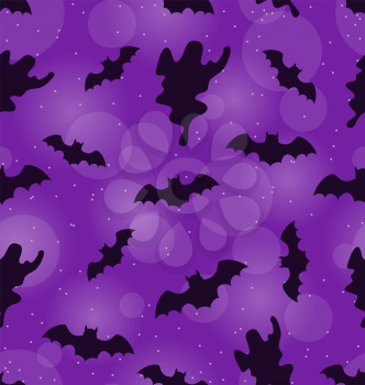 Illustration Halloween Seamless Pattern with Bats and Ghosts, Holiday Decoration - Vector