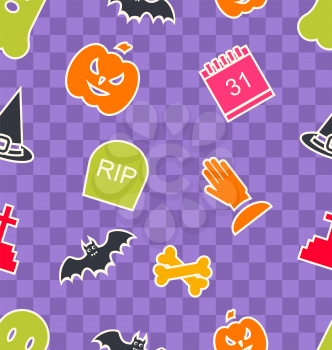 Illustration Seamless Abstract Texture with Funny Colorful Halloween Symbols - Vector