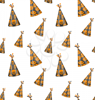 Illustration Halloween Seamless Pattern with Party Hats, Holiday Decoration - Vector