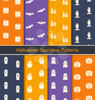 Illustration Set Seamless Textures with Halloween Symbols for Happy Holiday - Vector