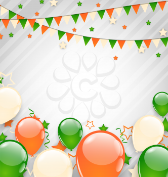 Illustration Buntings Flags Garlands and Balloons in Traditional Tricolor of Flag for Independence Day - Vector