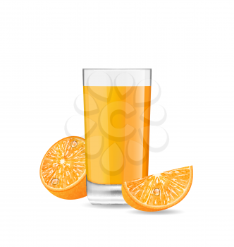 Illustration Orange Cocktail with Slice and Half of Fruit, Isolated on White Background - Vector