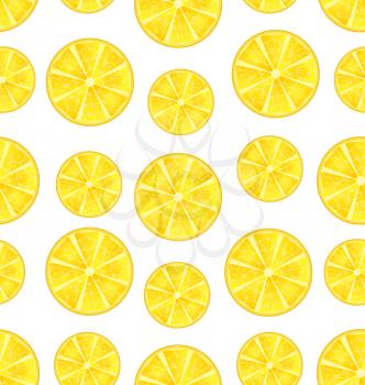 Illustration Seamless Texture with Slices of Lemons, Repetition Background - Vector