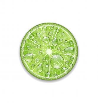 Illustration Slice of Lime with Transparent Droplets, Isolated on White Background - Vector