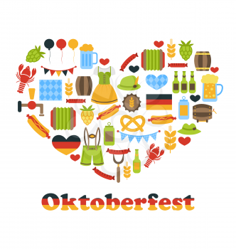 Illustration Heart made in Oktoberfest Colorful Symbols, Isolated on White Background - Vector