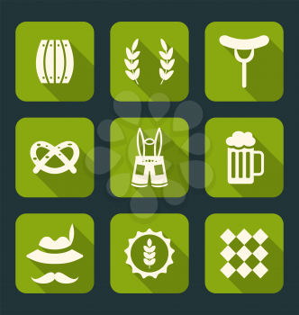 Illustration Icons of Oktoberfest Symbols with Modern Long Shadows - Vector