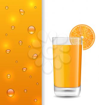 Illustration Advertise Banner with Orange Beverage and Drops - Vector