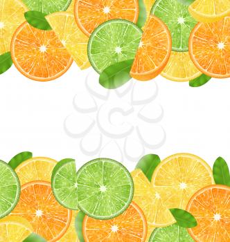 Illustration Abstract Frame with Sliced Oranges, Limes and Lemons, Copy Space for Your Text - Vector