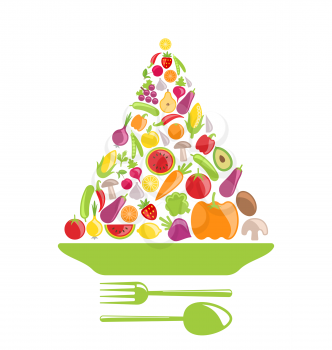 Illustration Pyramid of Vegetables and Fruits, Colorful Healthy Foods - Vector