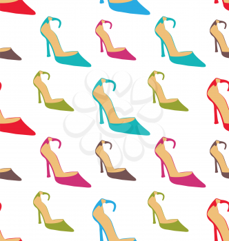 Illustration Seamless Texture with Colorful Women Summer Shoes - Vector