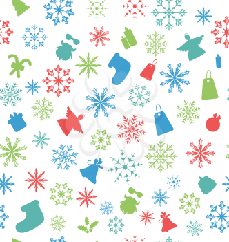 Illustration Christmas Seamless Pattern with Traditional Elements - Vector