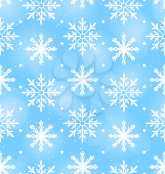 Illustration Seamless Wallpaper with Different Snowflakes, December Background - Vector