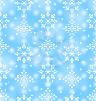 Illustration Seamless Pattern with Beautiful Snowflakes, Winter Background - Vector