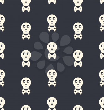 Seamless Pattern Skull White on Black Backdrop - vector