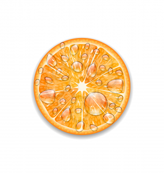 Illustration Photo Realistic Slice of Orange with Transparent Droplets, Isolated on White Background - Vector