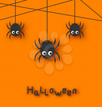 Illustration Cute Funny Spiders and Cobweb for Halloween, Simple style with Shadows - Vector