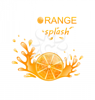 Illustration Slice of Orange with Splashing, Isolated on White Background - Vector