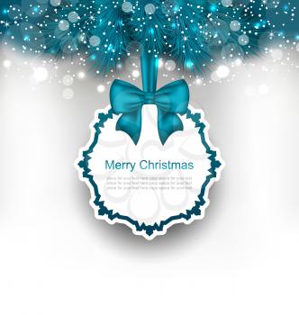 Illustration Christmas Greeting Card with Bow Ribbon and Fir Branches - Vector