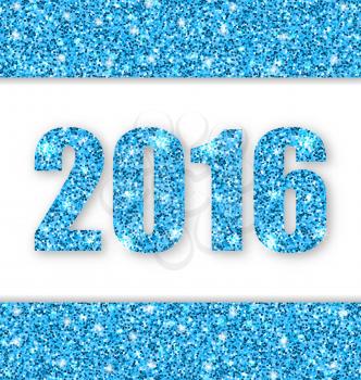 Illustration Shiny Blue Poster with Lights and Sparkles for Happy New Year 2016 - Vector
