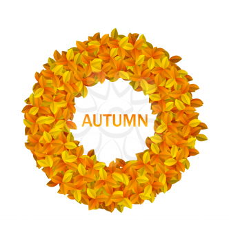 Illustration Round Frame from Autumn Orange Leaves, Isolated on White Background - Vector