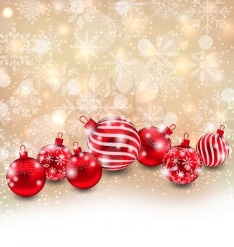 Illustration Christmas Abstract Shimmering Background with Red Balls, Shiny Wallpaper - Vector