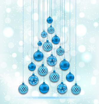 Illustration New Year Abstract Tree made in Hanging Balls, Glowing Background - Vector