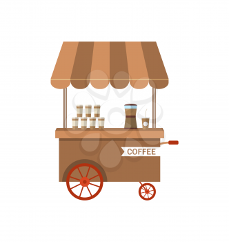 Illustration Flat Icon Cart of Coffee Isolated on White Background - Vector