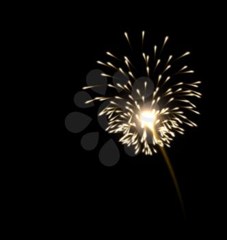 Illustration of realistic firework golden color isolated on black background - vector