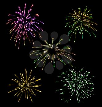 Collection five holiday Fireworks colourful set - vector