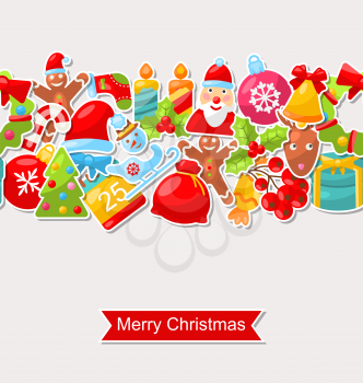 Illustration Christmas Holiday Seamless Texture with Celebration Traditional Elements, Colorful Pattern - Vector