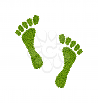 Illustration Human Footsteps Made in Green Leaves, Ecology Concept - Vector