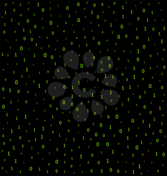 Seamless green digit binary pattern virtual code on black background - vector