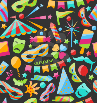 Illustration Carnival Seamless Texture with Colorful Cirsus Objects - Vector