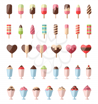 Illustration Collection Different Colorful Ice Creams Isolated on White Background- Vector
