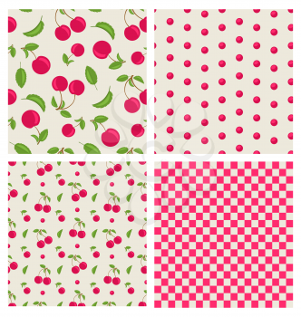 Set seamless different red cherry pattern - vector
