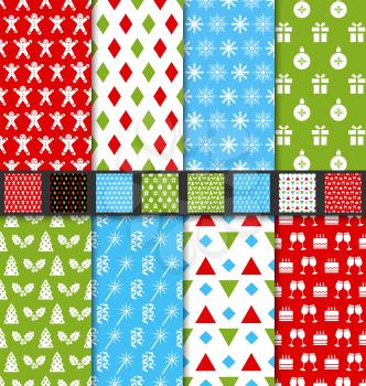 Illustration Set Seamless Textures for Winter Holidays, Colorful Patterns - Vector