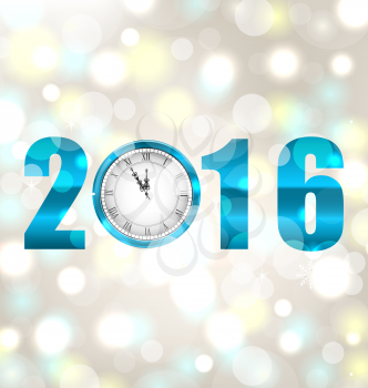 Illustration Happy New Year 2016, Midnight Shimmering Background with Clock  - Vector