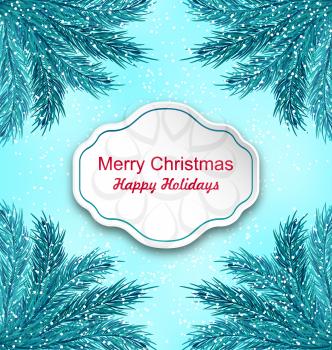 Illustration Greeting Card with Frame Made in Fir Twigs for Winter Holidays - Vector