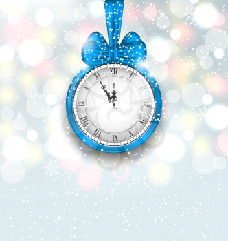 Illustration New Year Midnight Shimmering Background with Clock - Vector
