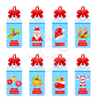 Illustration Collection Christmas Labels with Bows Isolated on White Background - Vector