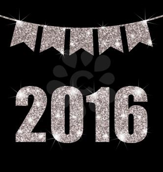 Illustration Light Background with Silver Surface and Bunting Pennants for Happy New Year 2016 - Vector